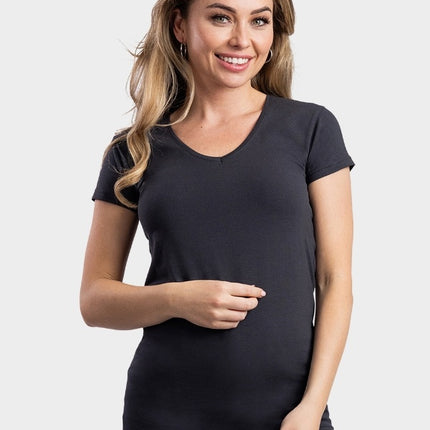 Lemon & Soda Extra lang dames T-shirt stretch met V-hals