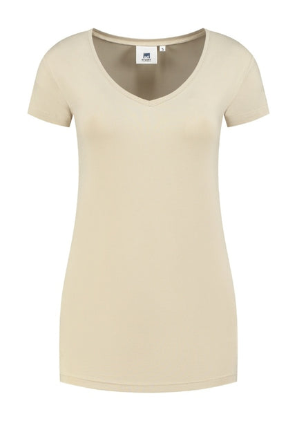 Lemon & Soda Extra lang dames T-shirt stretch met V-hals